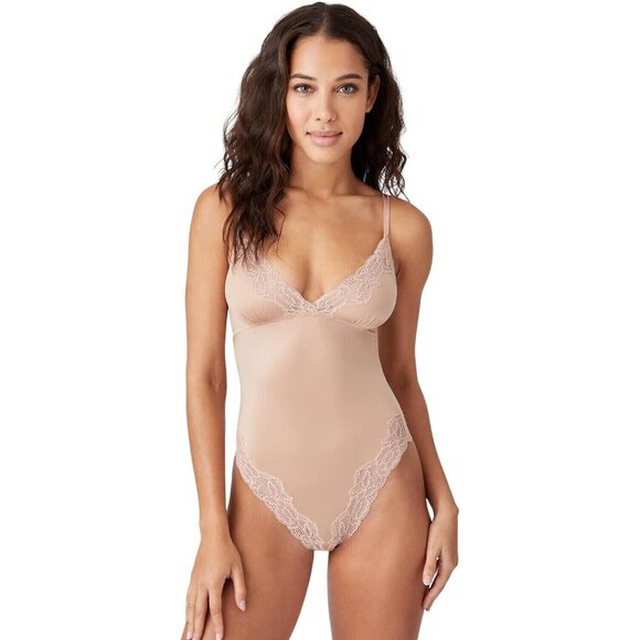 NWT b.temptd Womens Always Composed Bodysuit Lace Trim 936223 Roebuck Brown S - Picture 1 of 6
